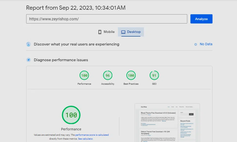 FlyingPress Plugin speed result after 15 days on Desktop